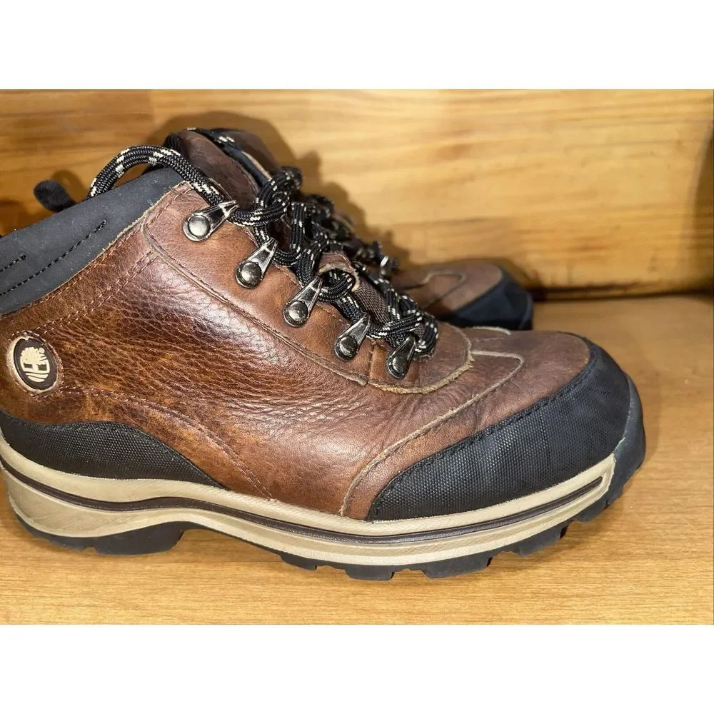 Timberland Boots Boy 2 Brown Leather Camping‎ Hiking School Outdoors Rugged